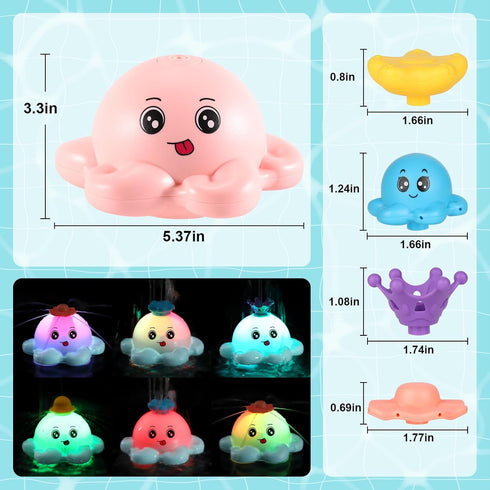 4 Modes Octopus Bath Toys, Rechargeable Baby Bath Toys, Light Up Bath Toys Sprinkler Bathtub Toys for Toddlers Infant Kids, Automatic Spray Water ...