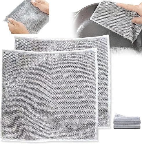 Non-Scratch Wire Cleaning Cloths 2 Pack Multipurpose Wire Dishcloths Double Layer Reusable Cleaning Rags Wire Dishwashing Rags for Wet and Dry Wir...