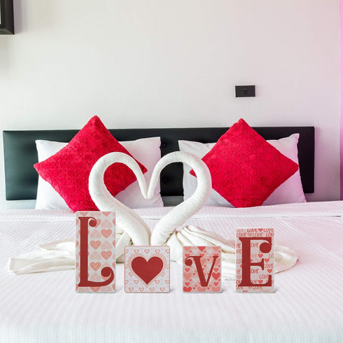 Jetec Valentine's Day Love Wooden Block Signs Freestanding Love Tabletop Decorations Wood Heart Table Decor for Valentines Wedding Home Party Shel...