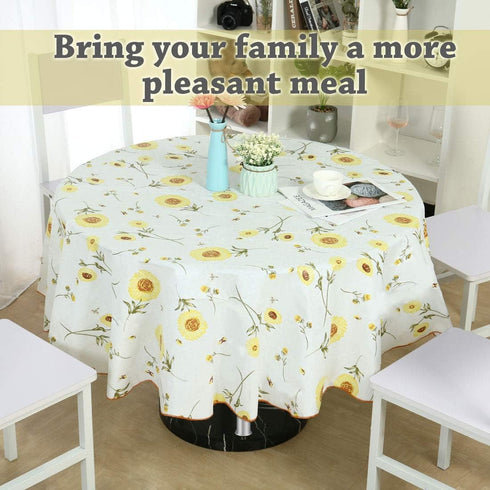 uxcell Seamless Waterproof Vinyl Round Tablecloth 60" Dia for Wedding/Restaurant/Parties Tablecloth Decoration Yellow Flower Pattern Floral Printe...