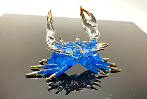 Garden Deco Glow in The Dark Blue Gloden Crab Hand Blown Art Glass Figurine Ornament Sculpture...