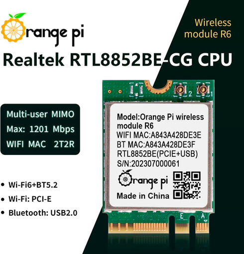 5 Plus Wireless Module R6, PCIe WiFi 6 Wireless Card Bluetooth 5.2, Orange Pi Network Adapter for Orange Pi 5 Plus...