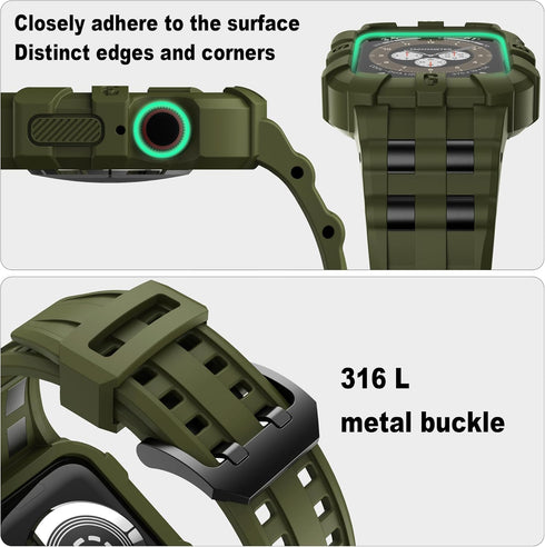 T-ENGINE Band Compatible with Apple Watch 44mm SE Series 6 Series 5 4 for 42mm Series 3, TPU Protective Raised Edge Case with Band Inserted 316L S...
