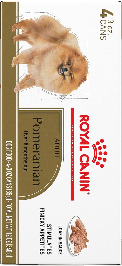 Royal Canin Breed Health Nutrition Pomeranian Adult Loaf in Sauce Canned Dog Food, 3 oz can (4-pack)...
