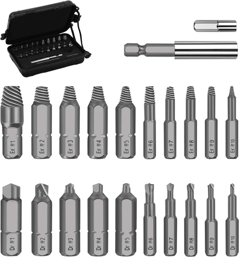 Damaged Screw Extractor Set, 22 PCS Stripped Kit for Broken Bolt All-Purpose HSS Remover Set with Magnetic Extension Bit Holder & Socket Adapter, ...