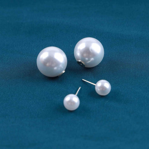 Vintage Pearl Ear Jacket Earrings Large Pearl Earrings Silver Front Back Earrings Double Side Pearl Stud Earrings Jewelry for Women and Girls...
