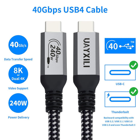 USB 4 Cable for Thunderbolt 4 Cable with 240W Fast Charging,40Gbps Data Transfer and 8K@60Hz Video,USB4/USB-C Data Cable Compatible with Thunderbo...
