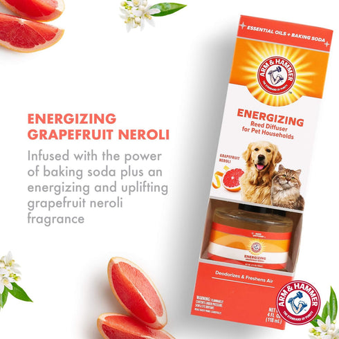 Arm & Hammer for Pets Air Care Energizing Reed Diffuser for Pets | 4 FL Oz Grapefruit Neroli Reed Diffuser to Eliminate Pet Odors | Reed Diffuser ...