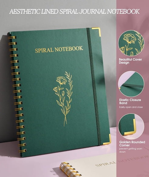 Aesthetic Spiral Notebook Journal for Women, 10.5" x 8.5" A4 Cute Lined Notebooks for Work, Large Hardcover College Ruled Notebook, 100 GSM Paper,...