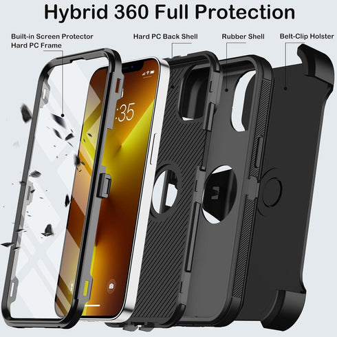 for iPhone 13 Pro Max Case with Belt Clip Holster & Kickstand,Built-in Screen Protector,Heavy Duty Shockproof Drop Protection Military Grade Full ...