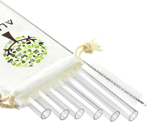 ALINK Reusable Clear Smoothie Straws, 10 in x 10 mm Jumbo Tritan Hard Plastic Drinking Straws, Individually Wrapped, Pack of 6 with Cleaning Brush...
