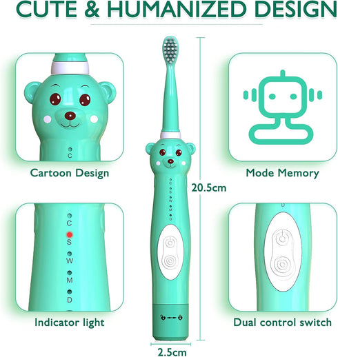 Kids Sonic Electric Toothbrush, Rechargeable Smart Toothbrush for Children Toothbrush for Toddlers Age 3-12 with 30s Reminder, 2 Mins Timer, 6 Mod...