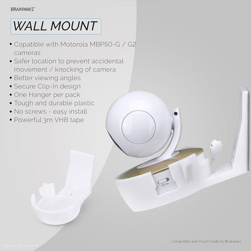 BRAINWAVZ Screwless Tilted Wall Mount for Motorola MBP50-G Baby Monitor Cameras Holder, VHB Stick On - Easy to Install Shelf, No Tools Needed, No ...