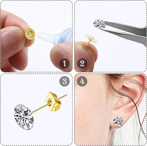 Huucky 450PCS Gold Earring Posts and Backs,Hypoallergenic Earring Studs for Jewelry Making,Stainless Steel Flat Pad with Butterfly and Rubber Bull...