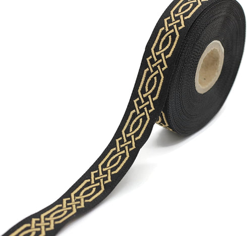10.9 Yards Spool 0.79 inches Wide Gold Black Celtic Claddagh Celtic Ribbon Embroidered Woven Ribbon Jacquard Ribbon 20272...
