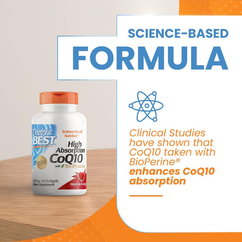 Doctor's Best High Absorption CoQ10 with BioPerine, Gluten Free Naturally Fermented, Heart Health & Energy Production, 100 mg, 60 SoFtgels...