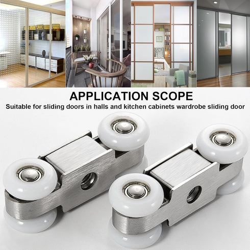 2pcs 4-Wheel Stainless Stee Hanging Wheel Suitable fo Sliding Doors in Halls and Kitchen cabinets wadrobe Sliding Door...