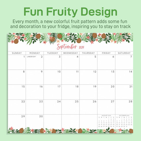 S&O Fruity Magnetic Fridge Calendar from January 2024-June 2025 - Tear-Off Refrigerator Calendar to Track Events & Appointments - 18 Month Magneti...