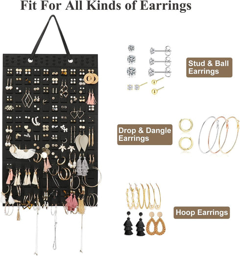 Hanging Earrings Organizer, Earring Holder & 20 Hooks, Holds Up To 300 Pairs, Compact Design, Soft Material, Earring Hanger Earring Display Hangin...