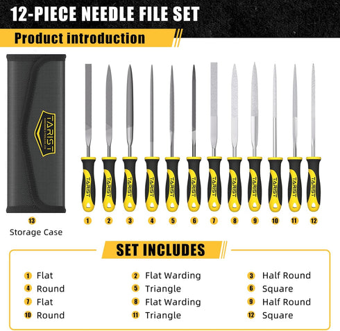 12PCS Needle File Set with Tool Bag, Small File Set includes 6pcs Jewlers Files & 6 Steel Files for Metal, Jewlers, Wood, Leather and Plastic...