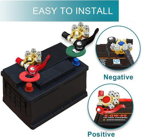 2PCS Battery Terminal Connectors, 4 Way Quick Release Disconnect Battery Terminals, Positive Negative Battery Cable Ends for SAE/JIS Type A Posts ...