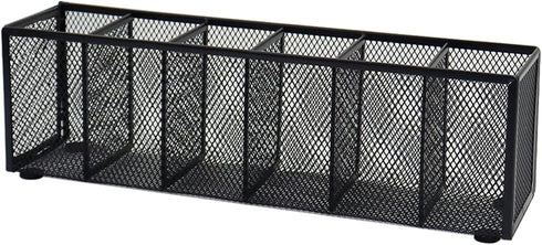 Black Mesh Pen Pencil Holder, Small Metal Desk Organizer Desktop Stationery Office Supplies Acessories Storage Stand, 6 Compartments Brushes Holde...
