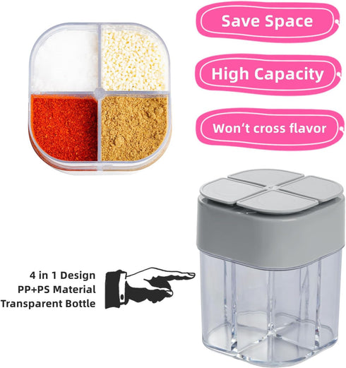 4 Pack 4 in 1 Salt and Pepper Shaker Travel Spice Container Camping Seasoning Shaker RV Condiment Jars with Lid Camping Spice Kit for Home Restaur...