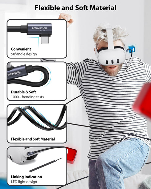 Amavasion Link Cable 16FT Compatible with Oculus/Meta Quest 2/3/Pro Accessories and PC/Steam VR,High Speed PC Data Transfer USB 3.0 to USB C Cable...