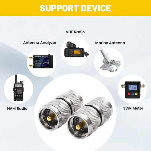 Anina UHF PL259 Male to Male Coax Connector, 2 Pcs Low Loss RF PL-259 Male Adapter for CB Ham Radio Antenna, Coaxial Cable, SWR Meter, LMR, LAN, C...