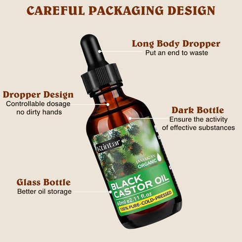 Jamaican Black Castor Oil,100% Pure and Natural Organic Castor Oil Cold Pressed Glass Bottles, Hair Growth, Eyebrow Care, Skin Care, Nourishes & H...