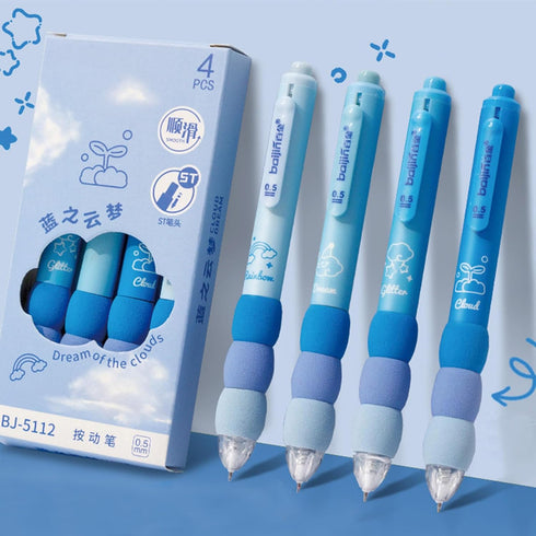 4 Pcs Cute Gel Pens Aesthetic Retractable Pens Blue Soft Grip Pen 0.5mm Black Ink Pen Kawaii Office School Pens Supplies for Girls Boys Women Men ...
