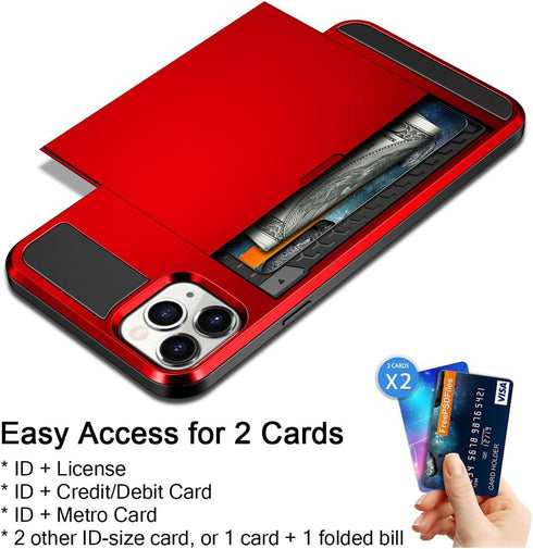 Vofolen Case for iPhone 11 Pro Max Case Wallet Credit Card Holder Slot Sliding Door Hidden Pocket Dual Layer Hybrid Bumper Armor Protective Hard S...