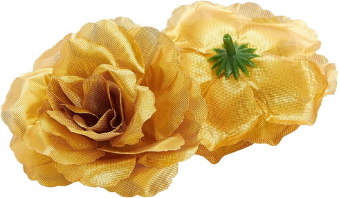 50 Pack Gold Roses Artificial Flowers Bulk, 3 Inch Stemless Fake Silk Roses for Decorations, Wedding, Faux Bouquets...