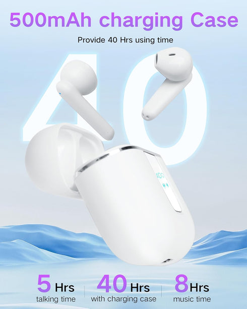 Wireless Earbuds, 5.3 Headphones 40Hrs Playtime with Charging Case, Waterproof Stereo in-Ear Earphones with Microphone for iPhone Android Cell Pho...