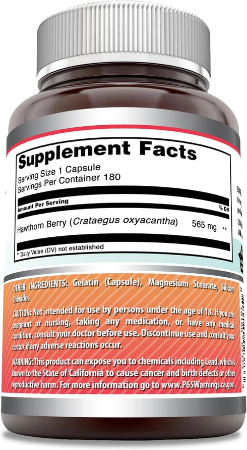 Amazing Formulas Hawthorn Berries Supplement | 565 Mg | 180 Capsules | Non-GMO | Gluten-Free | Made in USA...