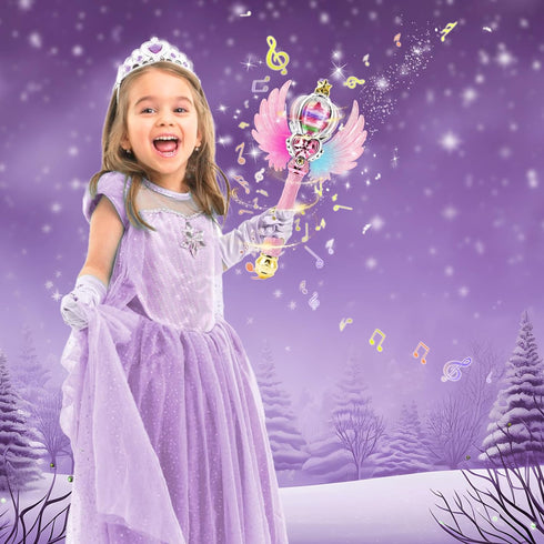 Light Up Snowflake Wand with Spinning LEDs and Sound Magic Princess Toys for Kids Girls Birthday Cosplay Party Favors, Pink...