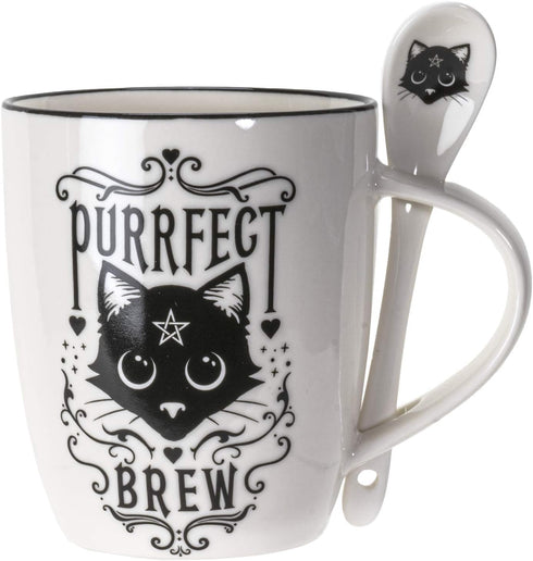 SUMMIT COLLECTION Alchemy Gothic Purrfect Brew Black Cats 11 fl oz Mug and Spoon Set Bone China...