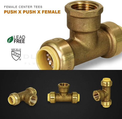 Everflow Supplies Pushlock Female Center Tees UPCTF12 Push x Push X Female 1/2 Inch Quick & Easy Installation with Corrosion Resistant to Improve ...