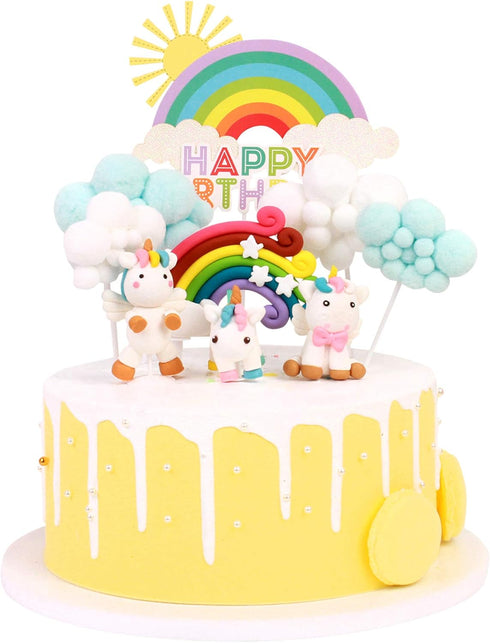 1Pc Colorful Rainbow Cake Topper/Cake Flags/Cake Picks - Include Cute Cloud/Sun Kids Child Happy Birthday Baby Shower Party Baking Decoration Supp...