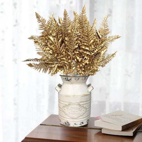 CATTREE Christmas Artificial Plants Decoration, Plastic Golden Shrubs Plant Simulation Boston Leaves Fake Fern Grass for Wedding Party Indoor DIY ...