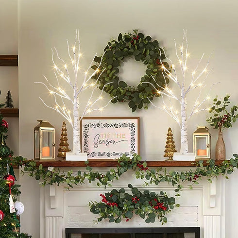 EAMBRITE Lighted Birch Tree Spring Decorations for Home, Christmas Decorations Indoor, 2Pack 24 LED Battery Operated/USB Tabletop Mini Small Artif...