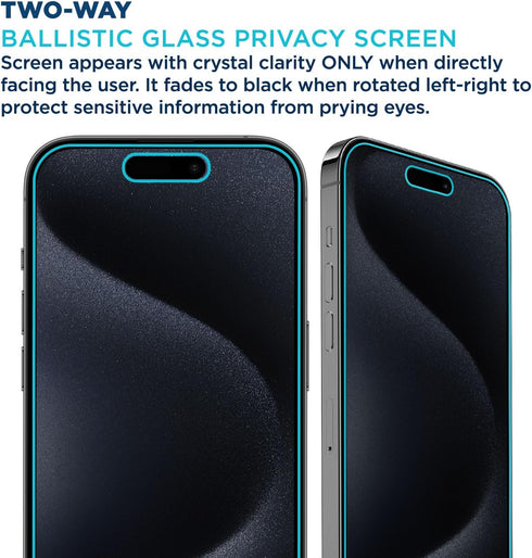 Tech Armor Privacy Screen Protector for iPhone 15 Pro Max 6.7 inch - Ballistic Tempered Glass, Anti-Spy, Case Friendly, Easy Installation, Bubble ...