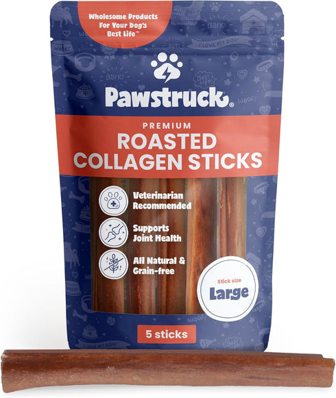 Pawstruck All Natural 11-12" Roasted Collagen Sticks for Dogs - Low Odor & Long Lasting Alternative to Bully Sticks and Rawhide Chews - Single Ing...