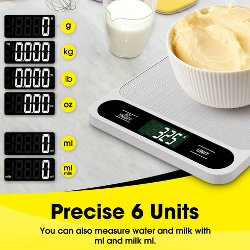 Food Scale White, 22lb/10kg Digital Kitchen Scale Grams and oz for Baking Cooking and Weight Loss, 1g/0.04oz Precise Graduation, Easy Clean Stainl...
