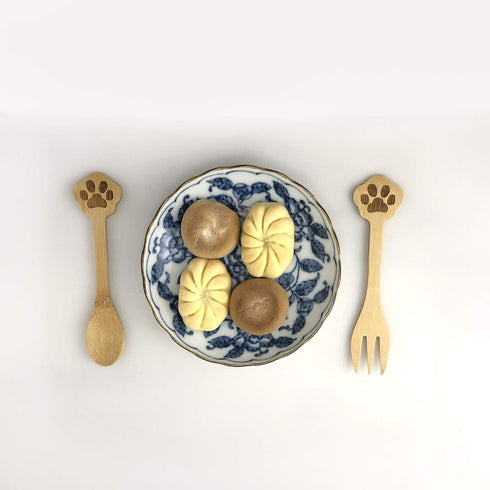 Set of 2 Doggy Paw Themed Bamboo Spoon and Fork Set for Kids | Appetizer Fruit Dessert Ice Cream Yogurt Spice Salt Sugar Spoon and Fork...