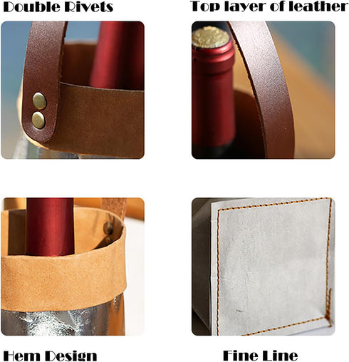 2 Pcs Wine Carrier Tote Bag Reusable Single Double Wine Bags for Wine Bottles Gifts for Birthday,Wedding,Picnic Party,Christmas...