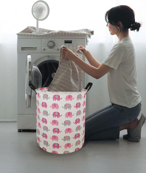19.7 Laundry Hamper Toys Box Storage Bins Canvas Waterproof Collapsible Clothes Organizer Basket with Handle Freestanding Large Cute Light Weight ...