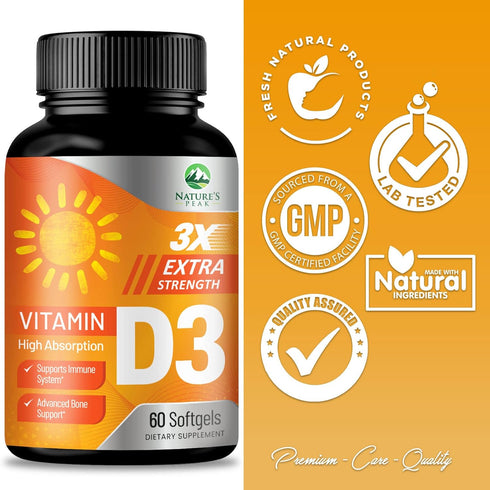 D Vitamin 5000 IU Vitamin D3 Softgels - High Potency D3 Vitamin for Bone Health, Muscle, & Immune Support - Extra Strength 125 mcg - Natures Non-G...
