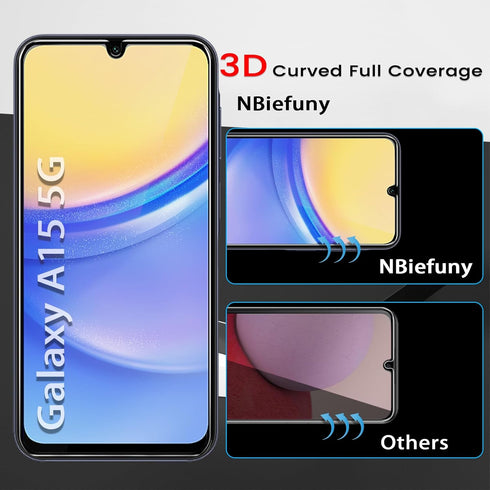4 Pack Screen Protector for Samsung Galaxy A15 5G with 4 Pack Camera Lens Protector, Full Coverage Tempered Glass Film Anti-Fingerprint Case Frien...