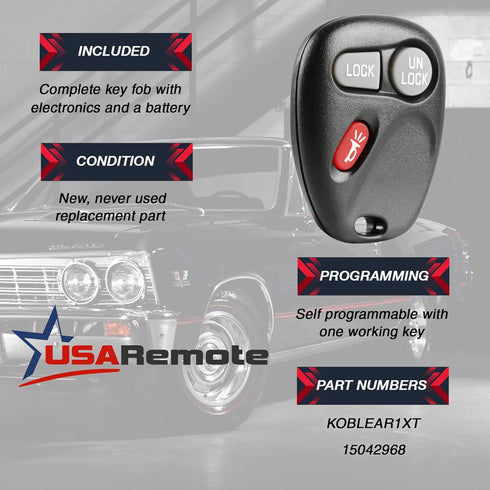 fits 2001 2002 Key Fob Remote Cadillac Escalade / Chevy Avalanche S10 Silverado Suburban Tahoe / GMC Sierra Sonoma Yukon (15042968)...